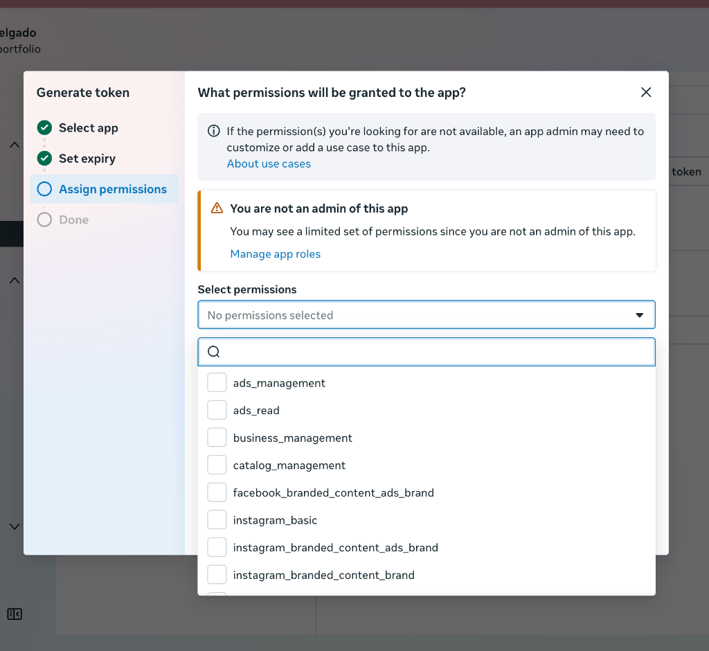 Assign Permissions scopes dropdown