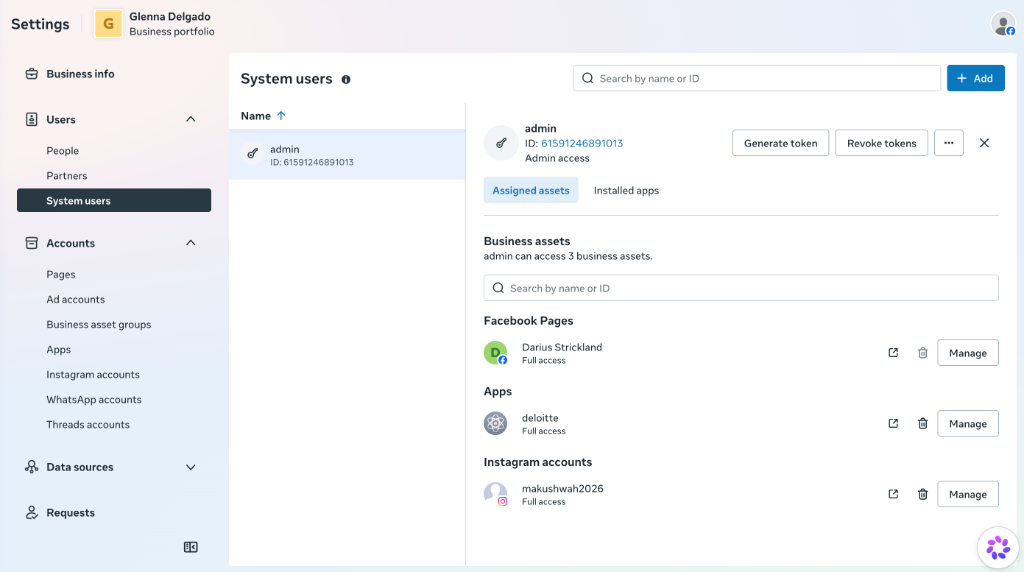 Meta System Users Settings