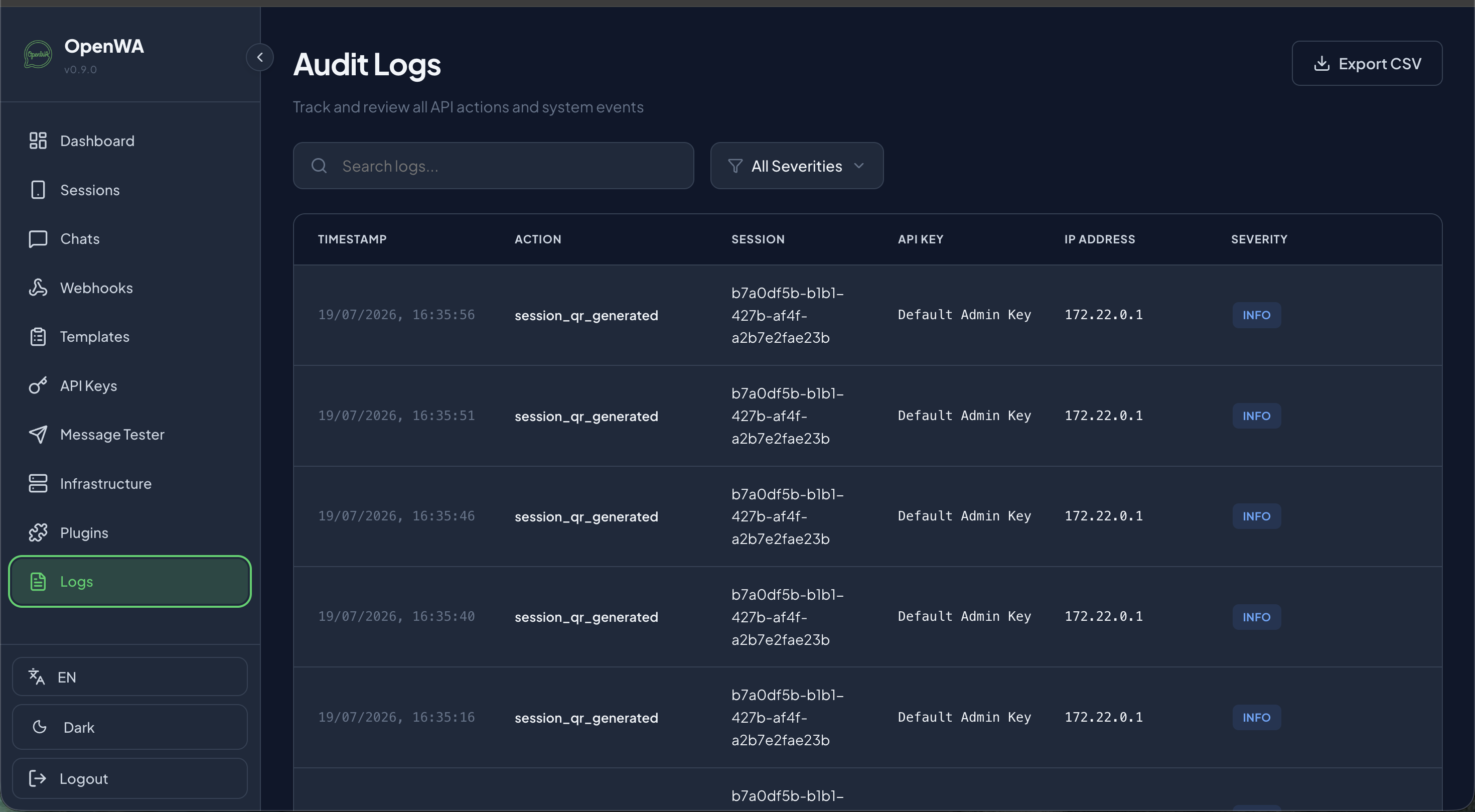 OpenWA Audit Logs