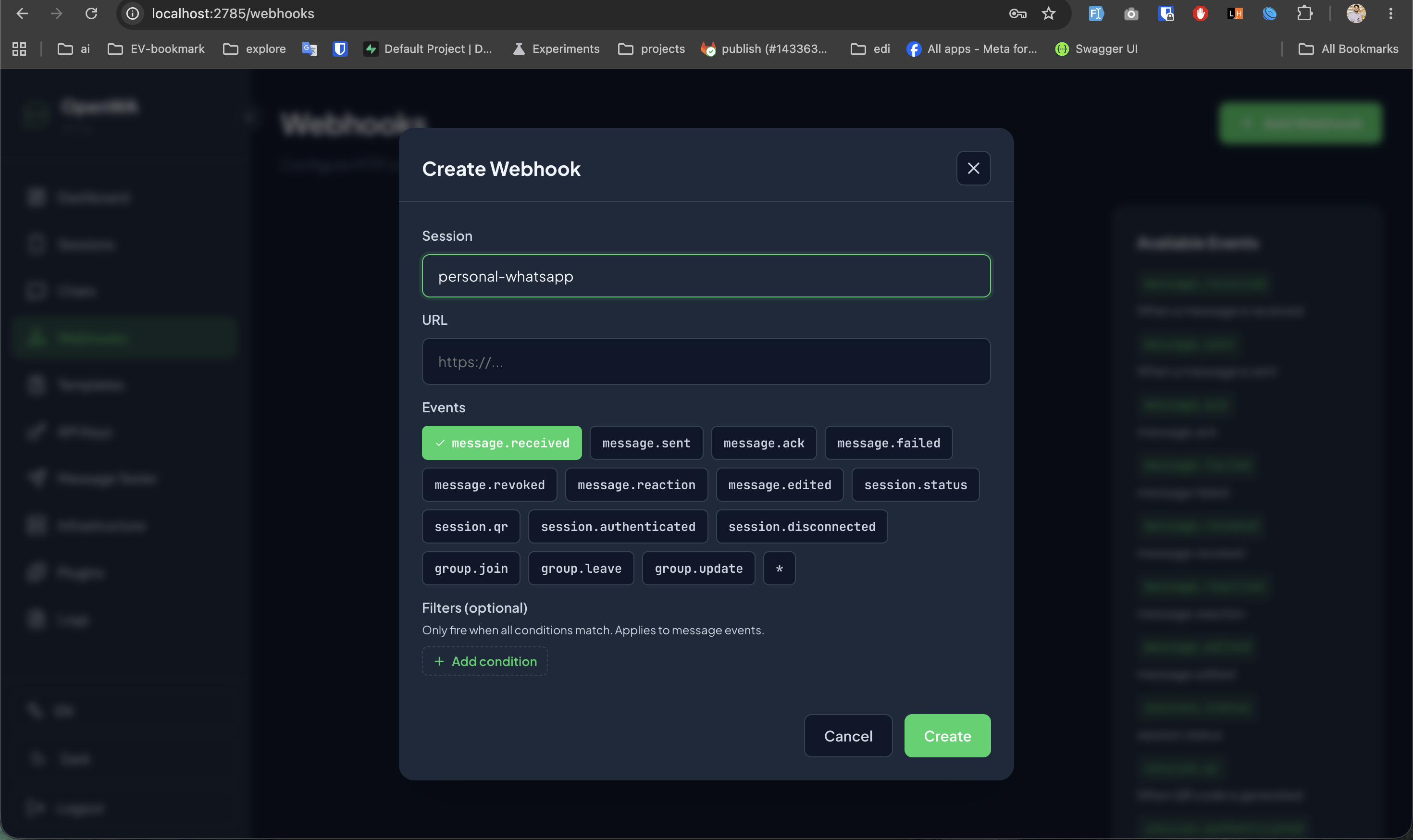 OpenWA Webhook Setup