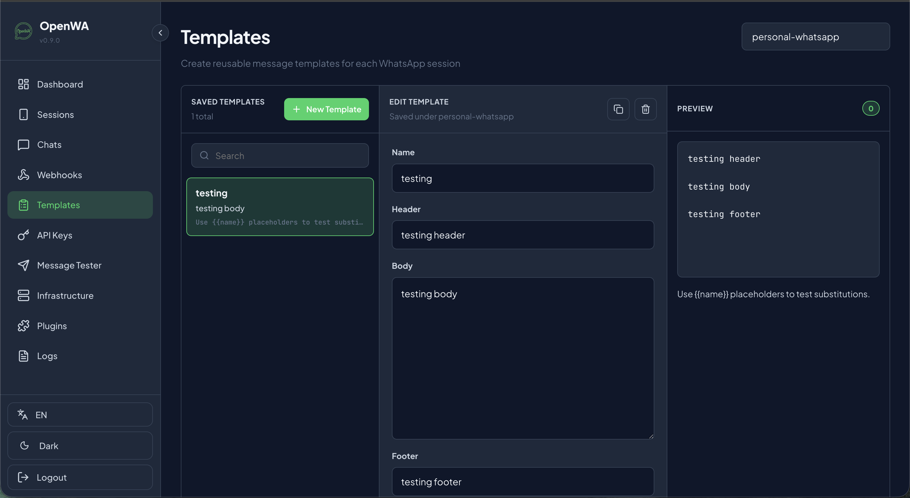 OpenWA Message Templates