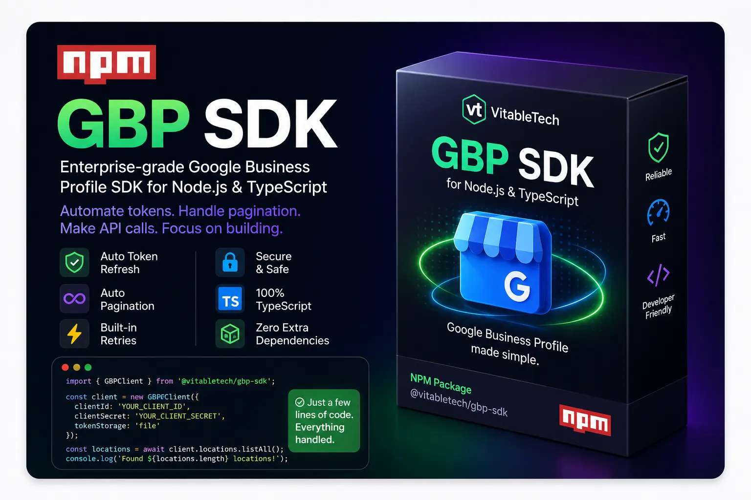 VitableTech GBP SDK product showcase for Google Business Profile integrations